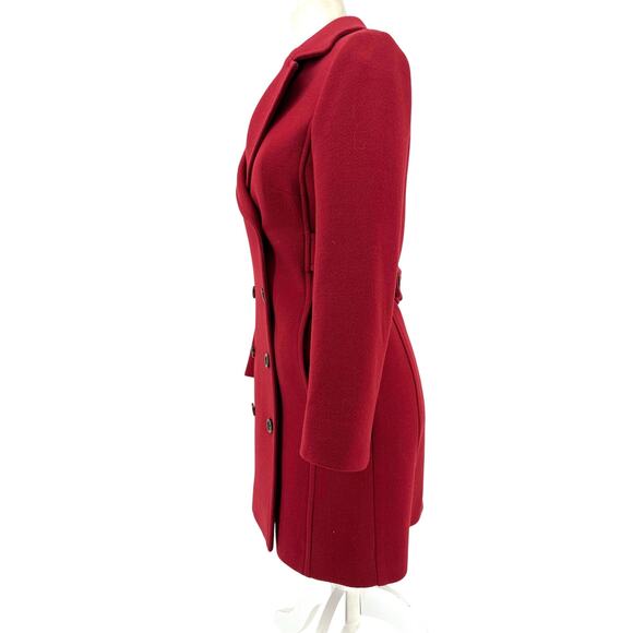 J. Crew Women's 2 Red Wool Double Breasted Lady Day Pea Winter Mid Length Coat - Picture 5 of 9